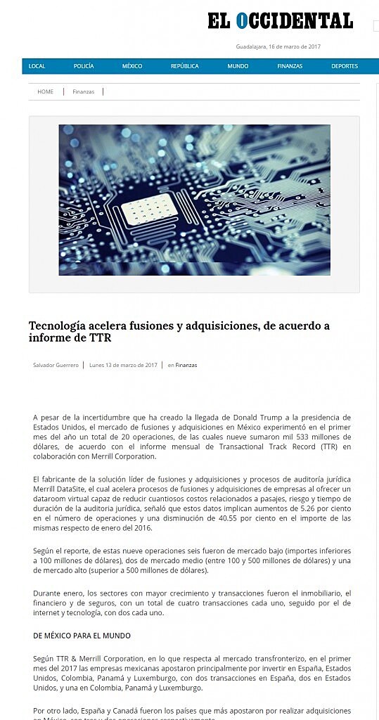 Tecnologa acelera fusiones y adquisiciones, de acuerdo a informe de TTR